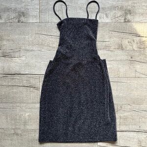 Motel Rocks Black Metallic Cut Out Halter Corset Back FUN Festival Mini Dress L